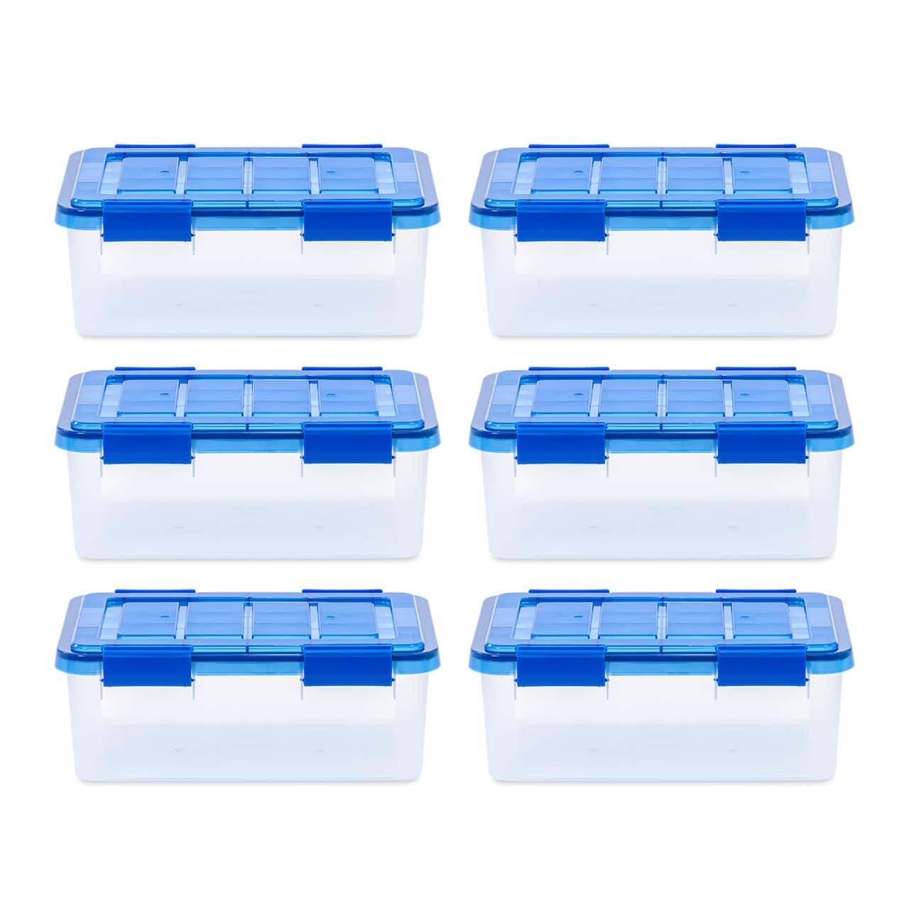 Iris® 4gal. Clear Plastic Storage Boxes With Blue Lid, 6 Pack